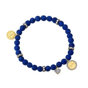 Blue Beaded Frieda Rothman Stretch Peace Bracelet with Gold Accents